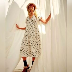 Madewell Tiered Puff-Sleeve Midi Wrap Dress in Dot | Size S | NWT | Retail $178
